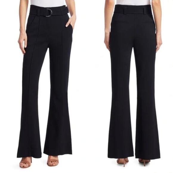 A.L.C. Crepe Foster High Rise Belted Flare-Leg Pants - Black - Size 4 - Picture 1 of 8